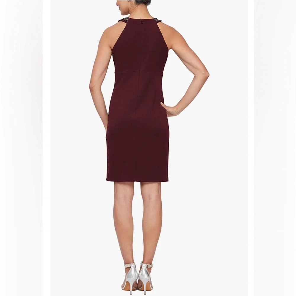 SLNY size 12 beaded halter neck sheath dress - Picture 3 of 16